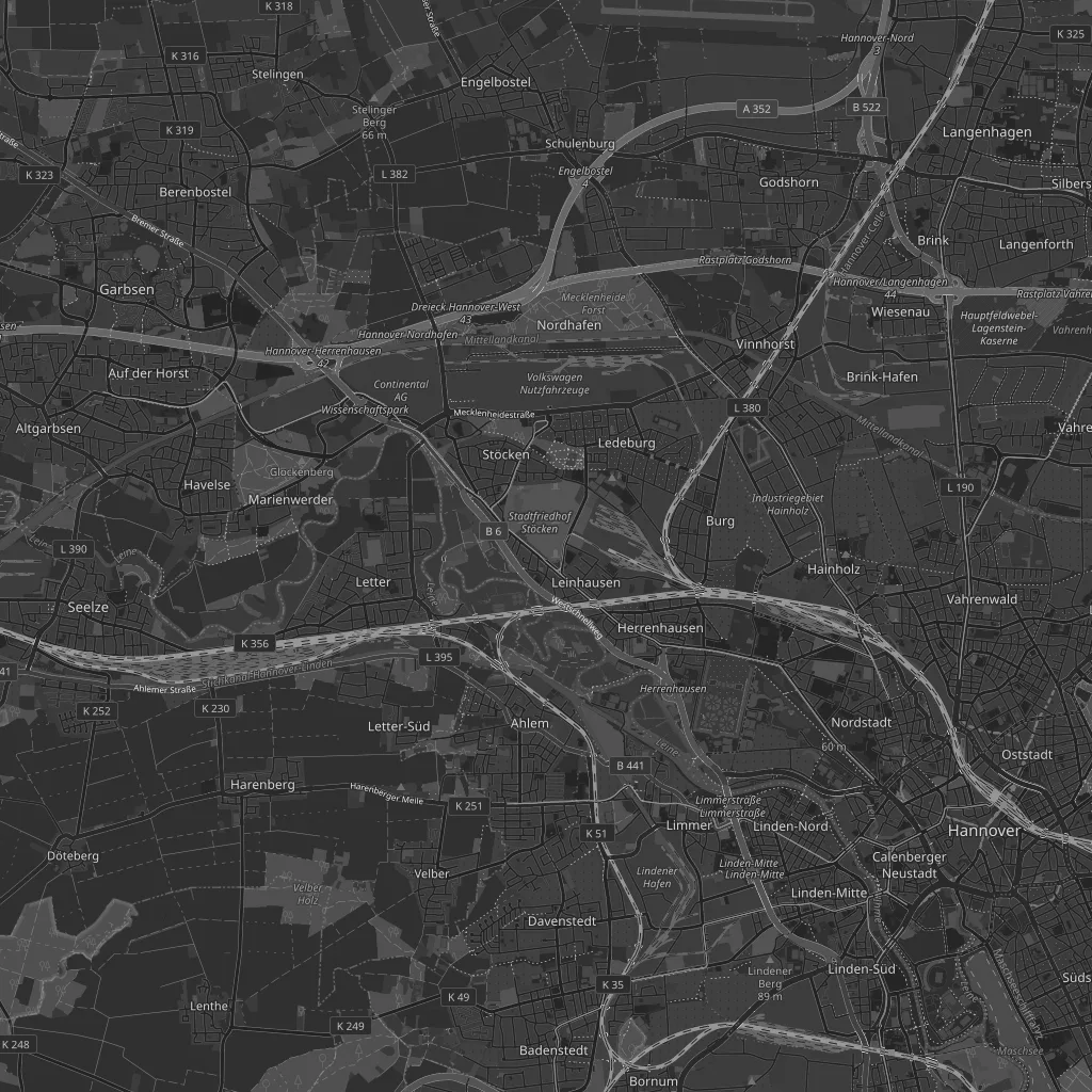Karte der beiden Anfahrten von der A2 über die Abfahrten Hannover-Herrenhausen und Hannover/Langenhagen zur Herrenstraße